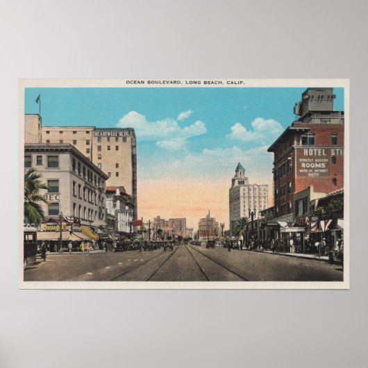 Long Beach, CA - Ocean Boulevard Uitzicht Poster (Voorkant)