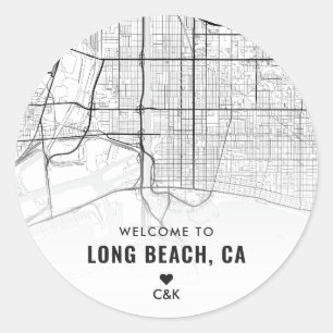 Long Beach, California City Map   Welkom bruiloft Ronde Sticker