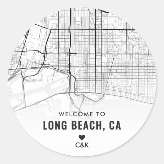 Long Beach, California City Map | Welkom bruiloft Ronde Sticker (Voorkant)