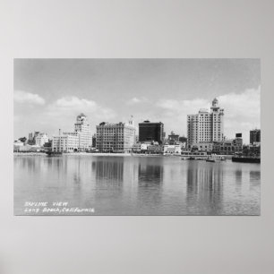 Long Beach, California City Skyline Uitzicht Poster