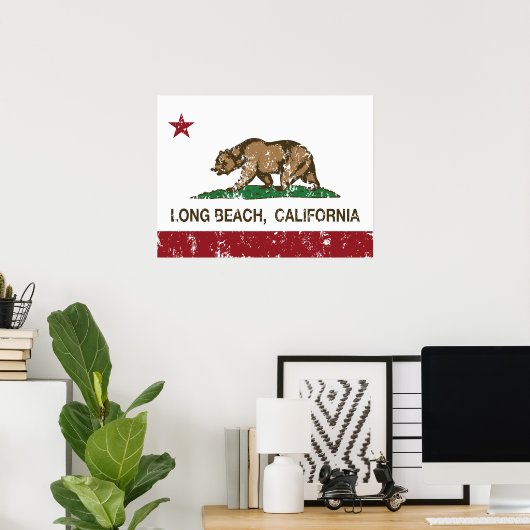 Long Beach California Republic Flag Poster (Thuiskantoor)