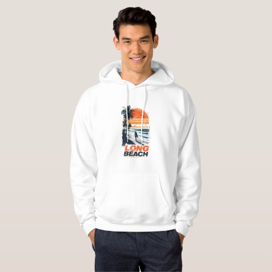 Long Beach California Retro Sunset Palm Tree Beach Hoodie (Voorkant volledig)