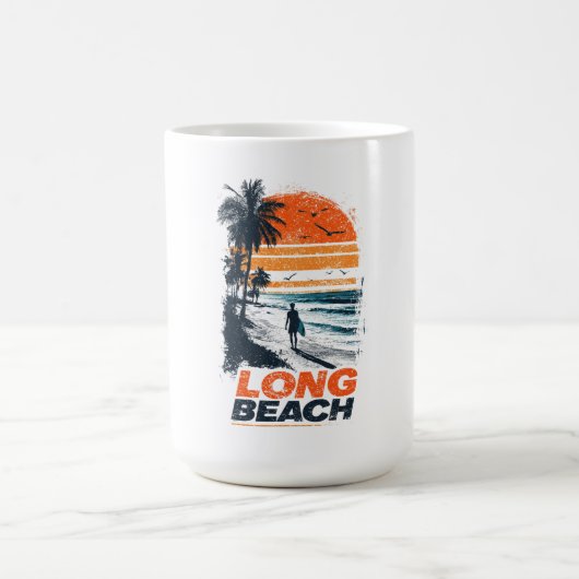 Long Beach California Retro Sunset Palm Tree Beach Koffiemok (Center)