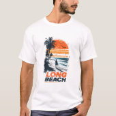Long Beach California Retro Sunset Palm Tree Beach T-shirt (Voorkant)