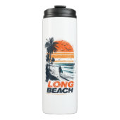 Long Beach California Retro Sunset Palm Tree Beach Thermosbeker (Voorkant)