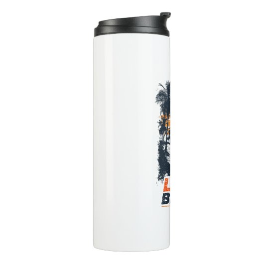 Long Beach California Retro Sunset Palm Tree Beach Thermosbeker (Gedraaid links)