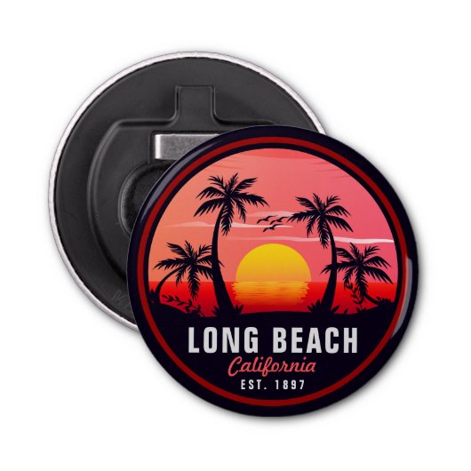 Long Beach California Retro Sunset Souvenirs 80s Button Flesopener (Voorkant)