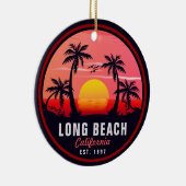 Long Beach California Retro Sunset Souvenirs 80s Keramisch Ornament (Rechts)