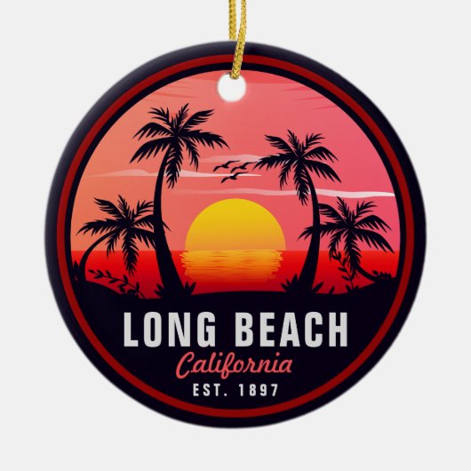 Long Beach California Retro Sunset Souvenirs 80s Keramisch Ornament (Voorkant)