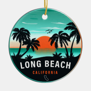Long Beach California Retro Sunset Souvenirs 80s Keramisch Ornament