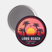 Long Beach California Retro Sunset Souvenirs 80s Magneet (Voorkant / Achterkant)