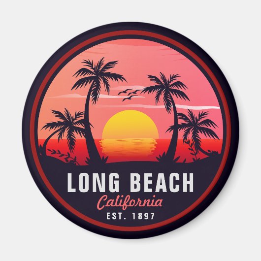 Long Beach California Retro Sunset Souvenirs 80s Magneet (Voorkant)
