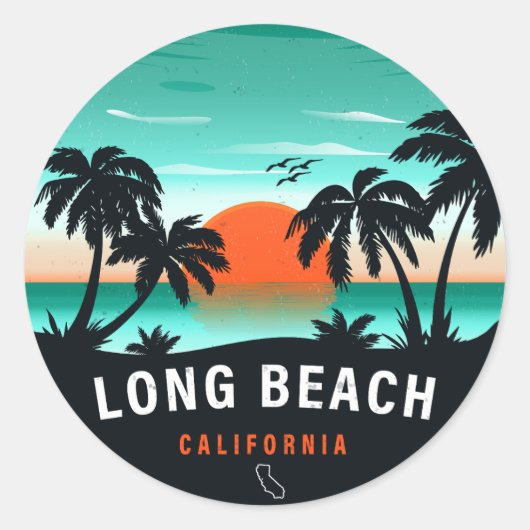 Long Beach California Retro Sunset Souvenirs 80s Ronde Sticker (Voorkant)
