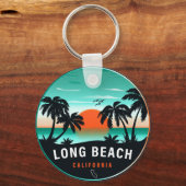 Long Beach California Retro Sunset Souvenirs 80s Sleutelhanger (Achterkant)