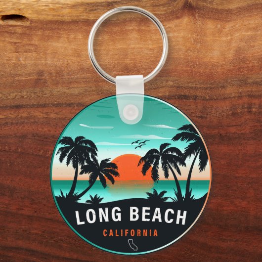 Long Beach California Retro Sunset Souvenirs 80s Sleutelhanger (Achterkant)