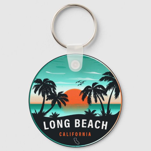 Long Beach California Retro Sunset Souvenirs 80s Sleutelhanger (Achterkant)