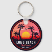 Long Beach California Retro Sunset Souvenirs 80s Sleutelhanger (Voorkant)