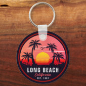 Long Beach California Retro Sunset Souvenirs 80s Sleutelhanger (Achterkant)