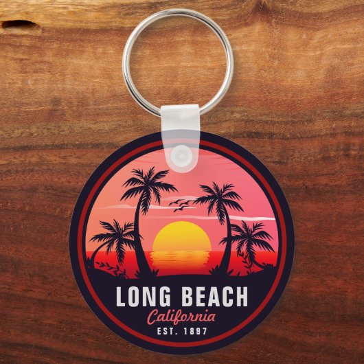 Long Beach California Retro Sunset Souvenirs 80s Sleutelhanger (Voorkant)