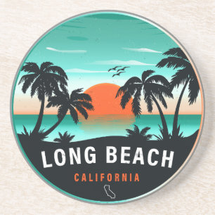 Long Beach California Retro Sunset Souvenirs 80s Zandsteen Onderzetter