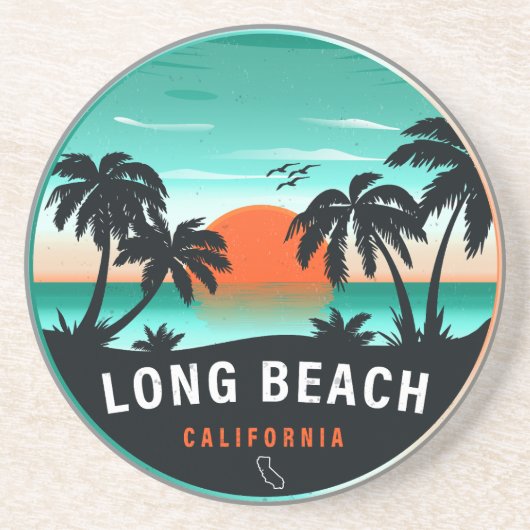 Long Beach California Retro Sunset Souvenirs 80s Zandsteen Onderzetter (Voorkant)