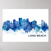 Long Beach California Skyline Blue Poster (Voorkant)