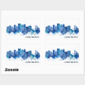 Long Beach California Skyline Blue Rechthoekige Sticker (Vel)