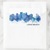Long Beach California Skyline Blue Rechthoekige Sticker (Tas)