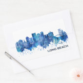 Long Beach California Skyline Blue Rechthoekige Sticker (Envelop)