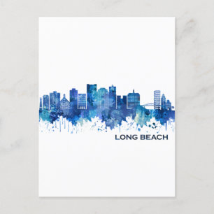 Long Beach California Skyline Blue Uitnodiging Briefkaart