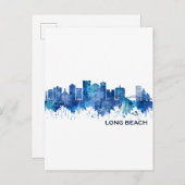 Long Beach California Skyline Blue Uitnodiging Briefkaart (Voorkant / Achterkant)