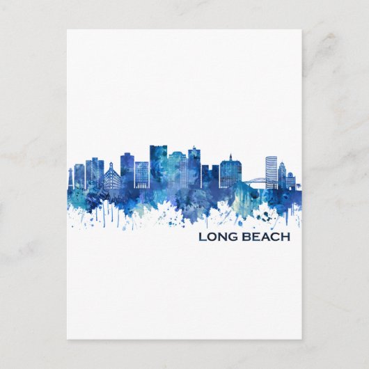 Long Beach California Skyline Blue Uitnodiging Briefkaart (Voorkant)
