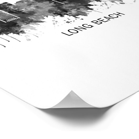 Long Beach California Skyline BW Poster (Hoek)