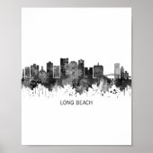 Long Beach California Skyline BW Poster (Voorkant)