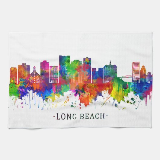 Long Beach California Skyline Theedoek (Horizontaal)
