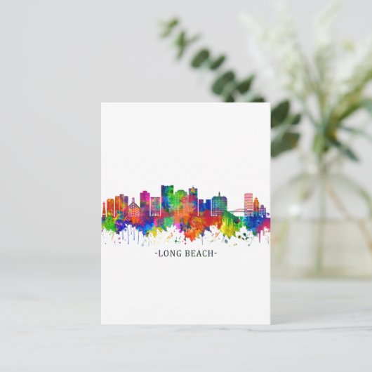 Long Beach California Skyline Uitnodiging Briefkaart (Staand voorkant)