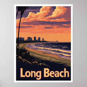 Long Beach California Vintage Travel Illustratie Poster