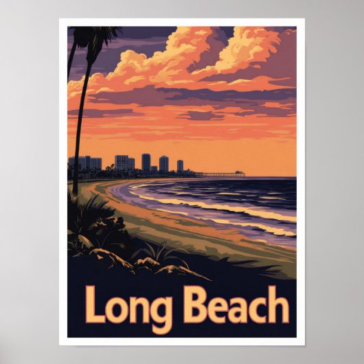 Long Beach California Vintage Travel Illustratie Poster (Voorkant)