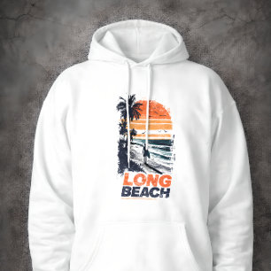 Long Beach Californië Retro Zonsondergang Palmboom Hoodie