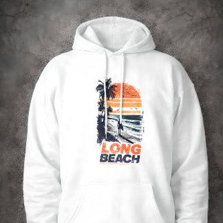 Long Beach Californië Retro Zonsondergang Palmboom Hoodie