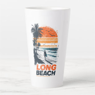 Long Beach Californië Retro Zonsondergang Palmboom Latte Mok
