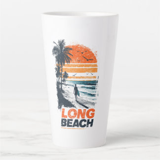Long Beach Californië Retro Zonsondergang Palmboom Latte Mok