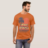 Long Beach Californië Retro Zonsondergang Palmboom T-shirt (Voorkant volledig)