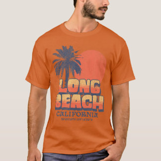 Long Beach Californië Retro Zonsondergang Palmboom T-shirt