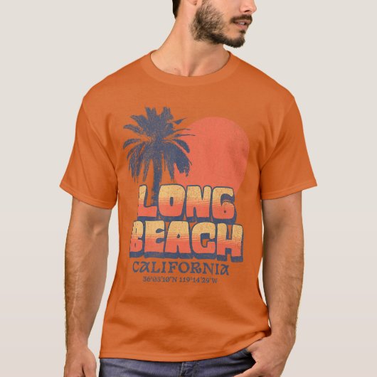 Long Beach Californië Retro Zonsondergang Palmboom T-shirt (Voorkant)