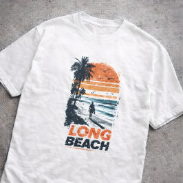 Long Beach Californië Retro Zonsondergang Palmboom T-shirt