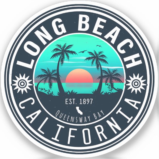 Long Beach Californië Tropische Zonsondergang Souv Sticker (Voorkant)