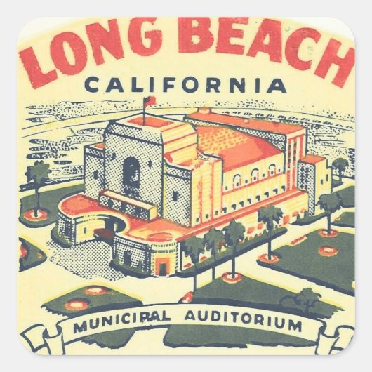 Long Beach Californië vintage reis Vierkante Sticker (Voorkant)