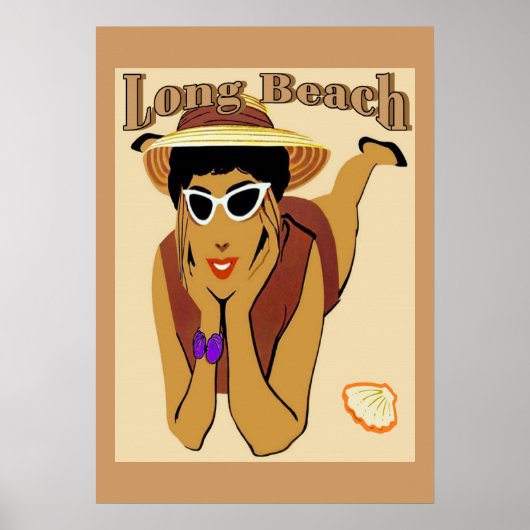 Long Beach, Lady on Beach Poster (Voorkant)