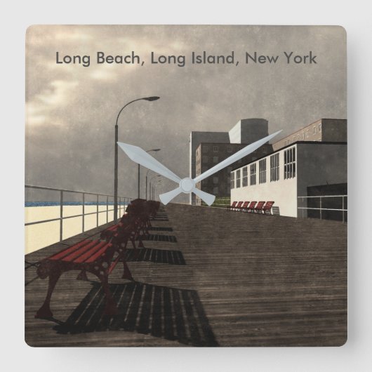 Long Beach, Long Island, New York Vierkante Klok (Voorkant)